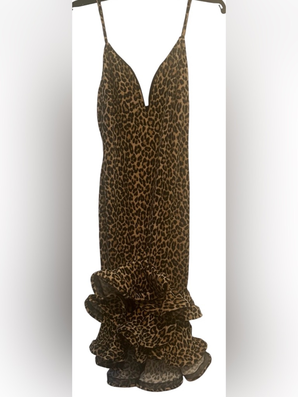 Fashion Nova Leopard Print Ruffle Midi Dress - Tan/Black - Picture 4 of 5